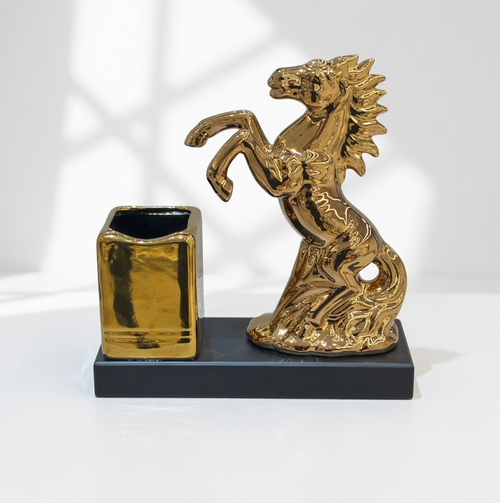 Luxury Gold Rearing Horse & Pen Holder Desk Set