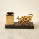 Luxury Gold Bull & Pen Holder Desk Set