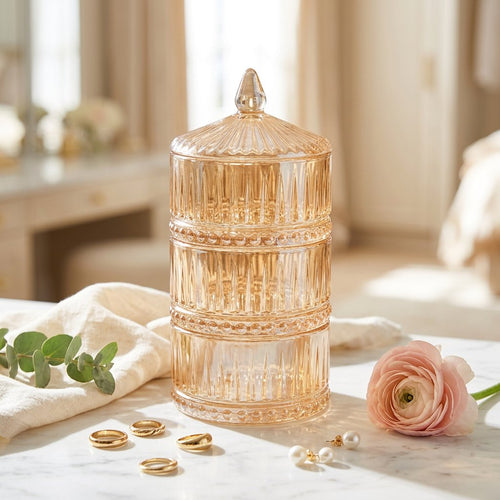 Amber Crystal 3 Tier Stackable Glass Jar