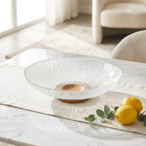 Elegant Textured Crystal Glass Centerpiece Tray