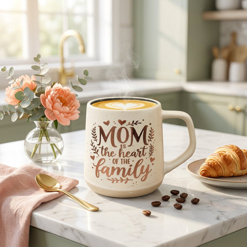Mom Is the Heart of the Family Speckled Mug