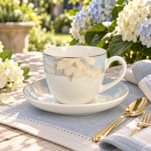 Magnolia Garden Serenity Fine Teacup & Saucer Set 12 Pcs