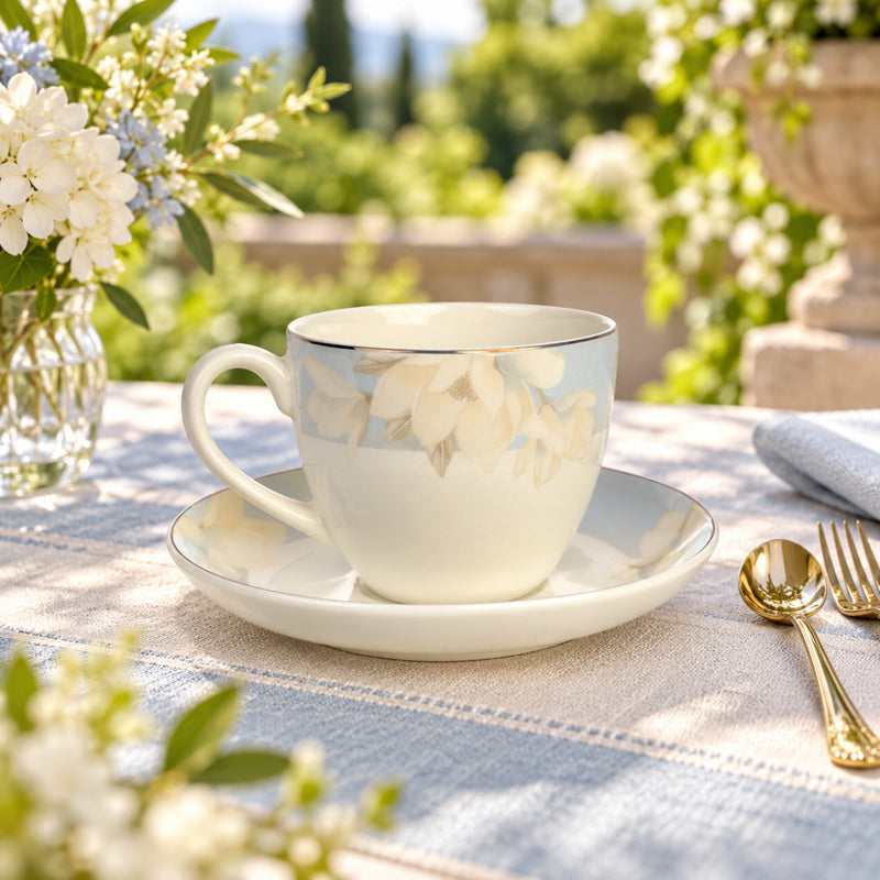 Magnolia Garden Serenity Fine Teacup & Saucer Set 12 Pcs