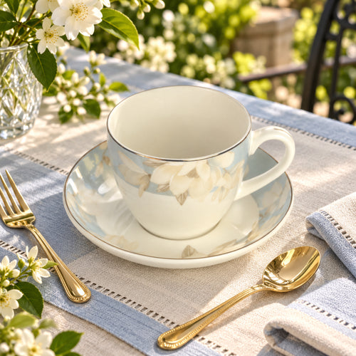 Magnolia Garden Serenity Fine Teacup & Saucer Set 12 Pcs