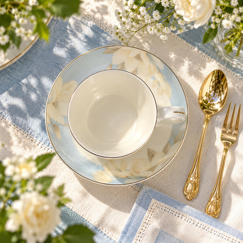 Magnolia Garden Serenity Fine Teacup & Saucer Set 12 Pcs