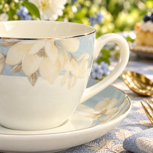 Magnolia Garden Serenity Fine Teacup & Saucer Set 12 Pcs