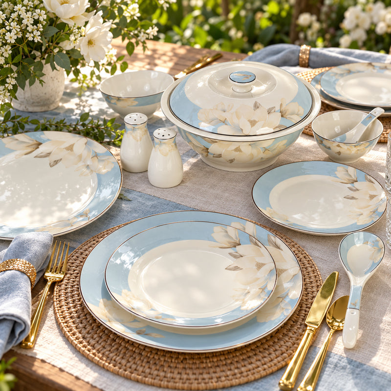 Magnolia Garden Serenity Sky Blue Fine Dinner Set 39 Pcs