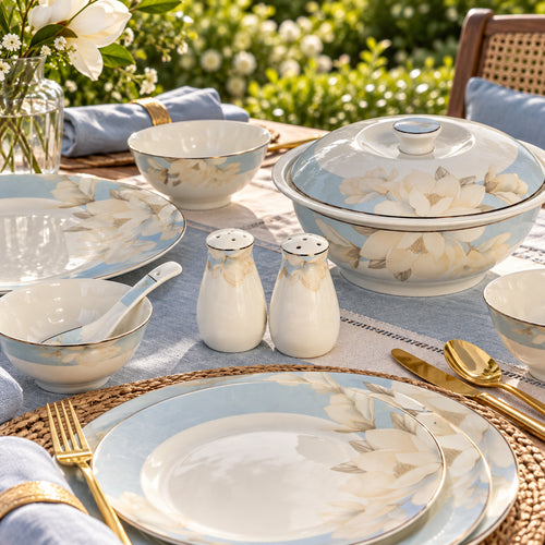 Magnolia Garden Serenity Sky Blue Fine Dinner Set 39 Pcs