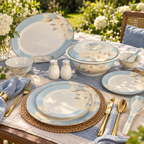 Magnolia Garden Serenity Sky Blue Fine Dinner Set 39 Pcs