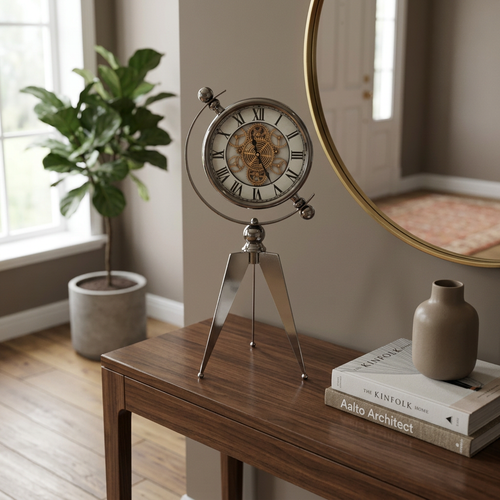 Modern Silver Metal Tripod Desk Clock
