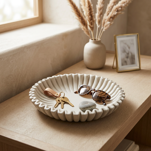 Elegant Ruffled Ceramic Decorative Bowl