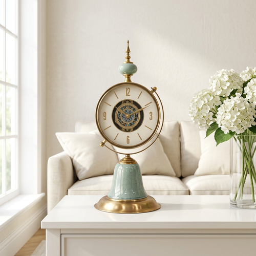 Antique Sage Crackle Table Clock with Spire Finial