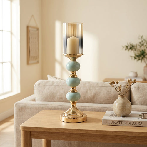 Imperial Triple Mint Green Accent Gold Candle Stand
