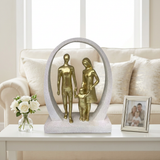 Golden Family of Three Sculpture with Oval Ring Frame