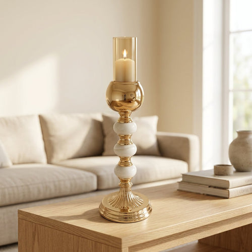 Imperial Triple Pale Jade Accent Gold Candle Stand