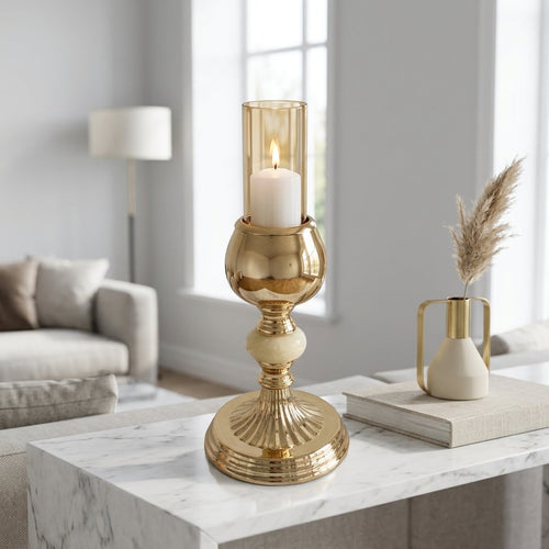 Elegant Pale Jade Accent Gold Candle Stand