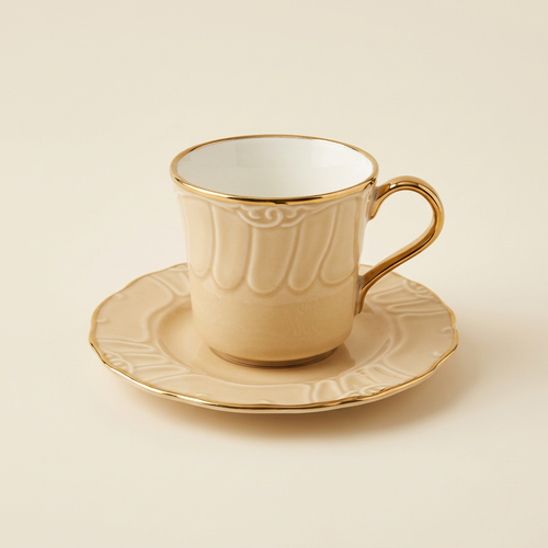 Elegant Warm Greige Cup & Saucer Set of 12