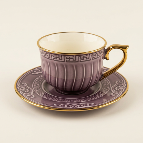 Fluted Dusty Purple Cup & Saucer Set of 12