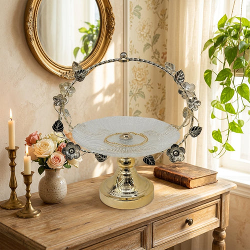 High Floral Vine Crystal & Gold Cake Stand