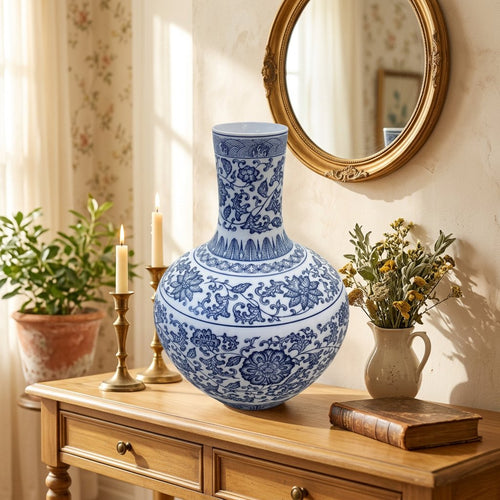 Regal Blue and White Globe Vase