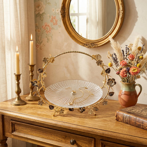 Floral Wreath Crystal Glass Fruit & Dessert Platter