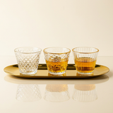 Textured Crystal Glass Cawa Tea Cups with Gold Rims Set of 6