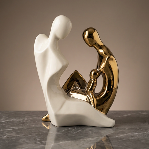 Embracing Couple Sculpture in Ivory & Gold