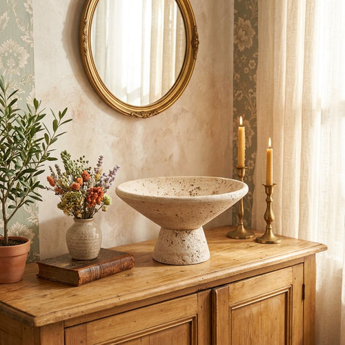 Elegant Travertine Textured Display Bowl