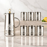 Modern Mirror Finish Pitcher and Glass 7 Piece Set