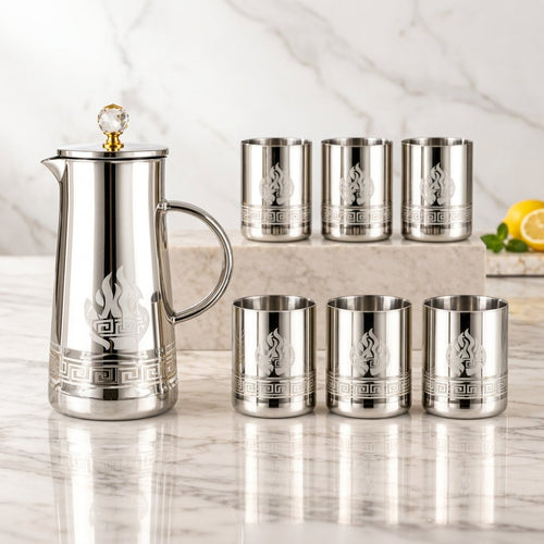 Modern Mirror Finish Pitcher and Glass 7 Piece Set