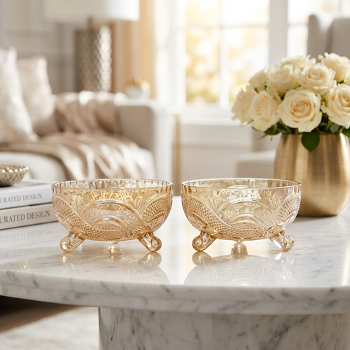 Elegant Amber Crystal Serving Bowls Set of 6