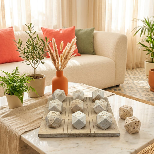 Geometric Stone Block Tic-Tac-Toe Tabletop Decor