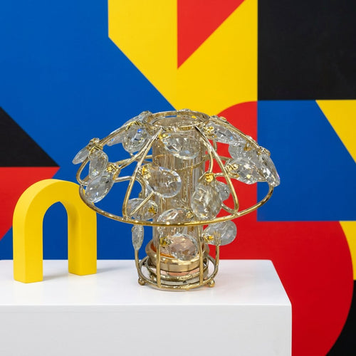 Mushroom Crystal Gem & Gold Candle Holder
