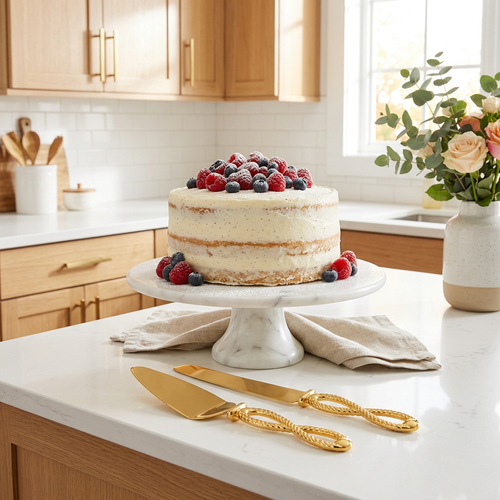 Gold Infinity Loop Cake Server & Knife Set 2 Piece