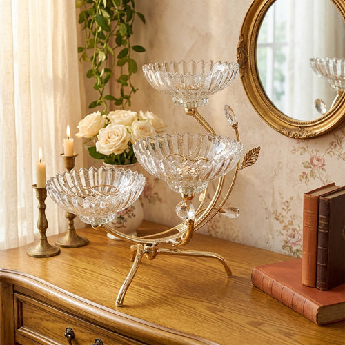 3-Tier Glass Serving Stand with Gold Metal Frame
