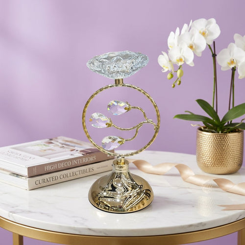 Regal Lotus Candle Holder with Circular Gem Accent