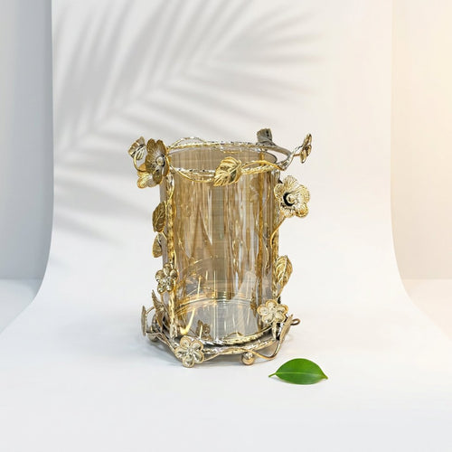 Botanical Gold Frame Amber Glass Candle Holder