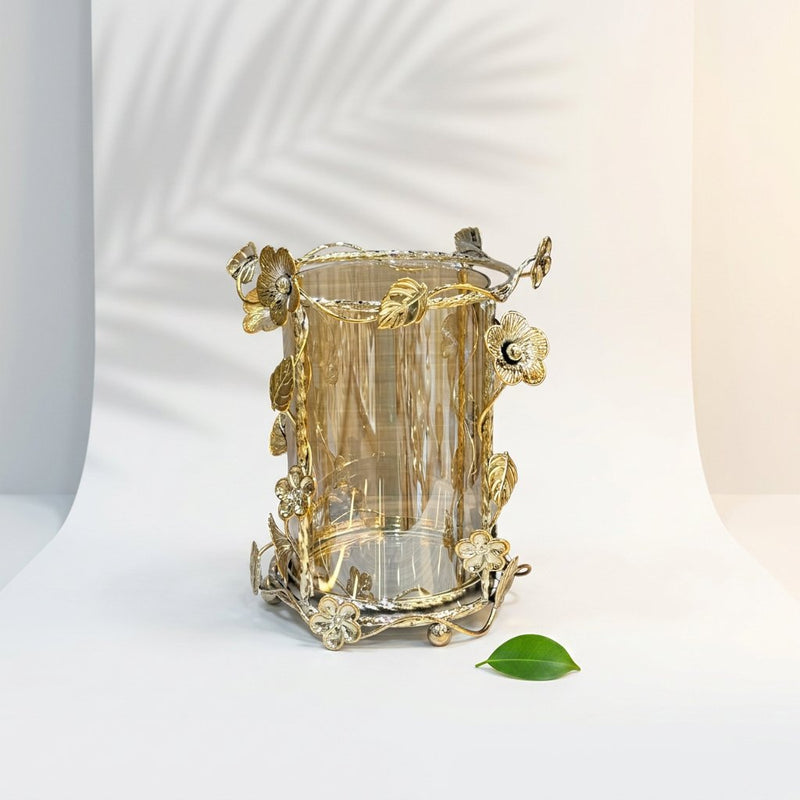Botanical Gold Frame Amber Glass Candle Holder