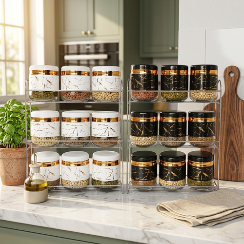 Luxe Pattern Glass Spice Container Set with Gold Accents