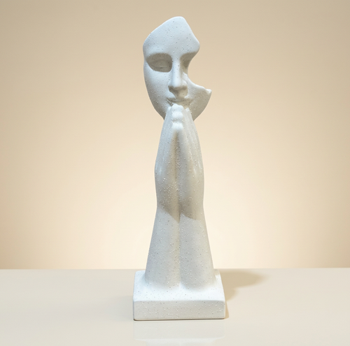 Modern White Speckled Praying Face Statue