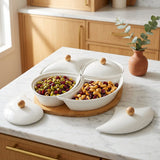 Nordic Leaf Covered Appetizer Set with Wooden Knob Lids