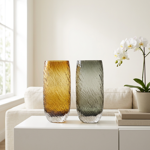 Elegant Textured Glass Cylinder Flower Vase