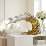 Seven Running Horses White & Gold Ceramic Statue