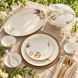 Amber Bloom & Gold Warm Ivory Sepia Floral Fine Dinner Set 39 Pcs