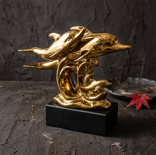 Luxury Gold Dolphin Pair Tabletop Figurine