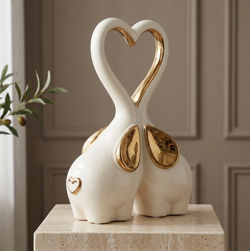 Heart-Trunk Elephant Couple Sculpture
