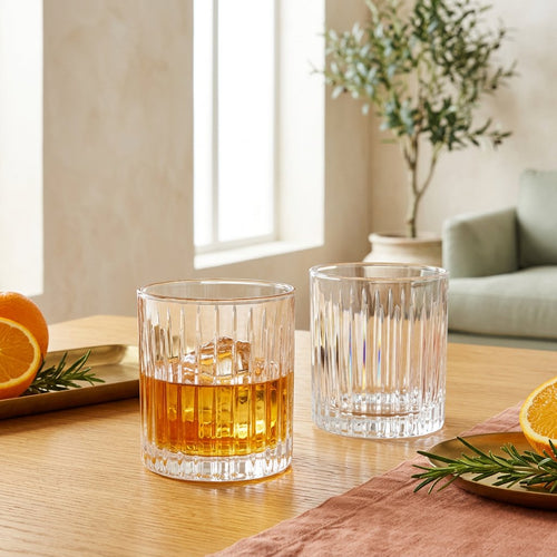 Modernist Ribbed Rocks Glass Pair Set of 6