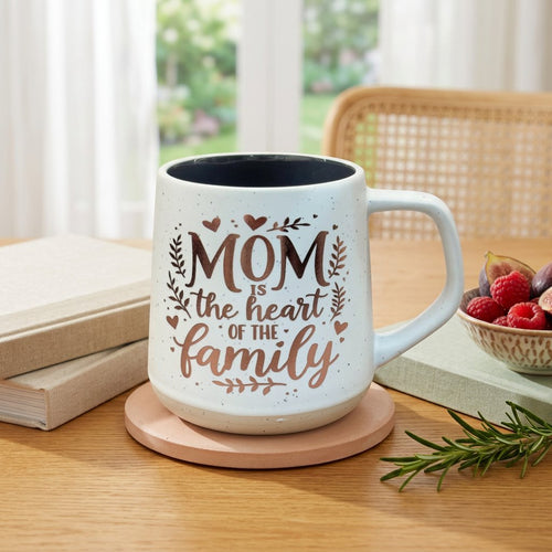 Mom Is the Heart of the Family Speckled Mug