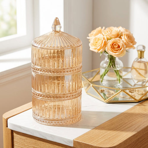 Amber Crystal 3 Tier Stackable Glass Jar