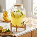Glass Beverage Dispenser with Wooden Stand & Spigot 3.4 Litre